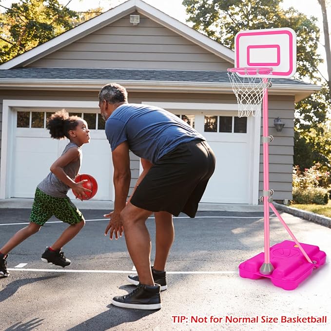 Tsomtto Toddler Basketball Hoop for Girls Pink Goals Adjustable Height 2.9ft-6.2ft Portable Kids Indoor Outdoor Play Outside Backyard Toys 3 4 5 6 Year Old Girl Birthday Gift