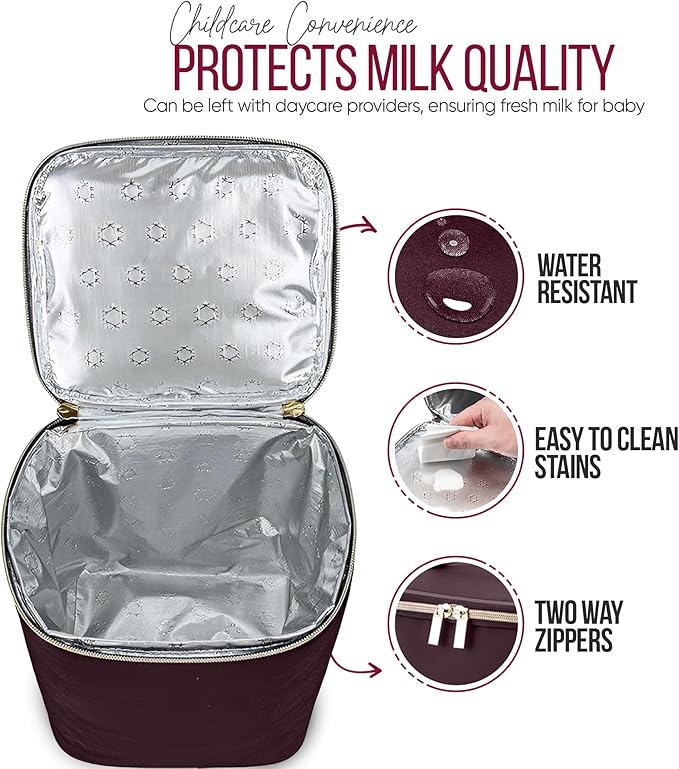 BreastMilk Cooler with Ice Packs and Tote Bags for Nursing, Large Capacity, Waterproof, Fits 9 Baby Bottles Up to 11 oz, Dark Brown
