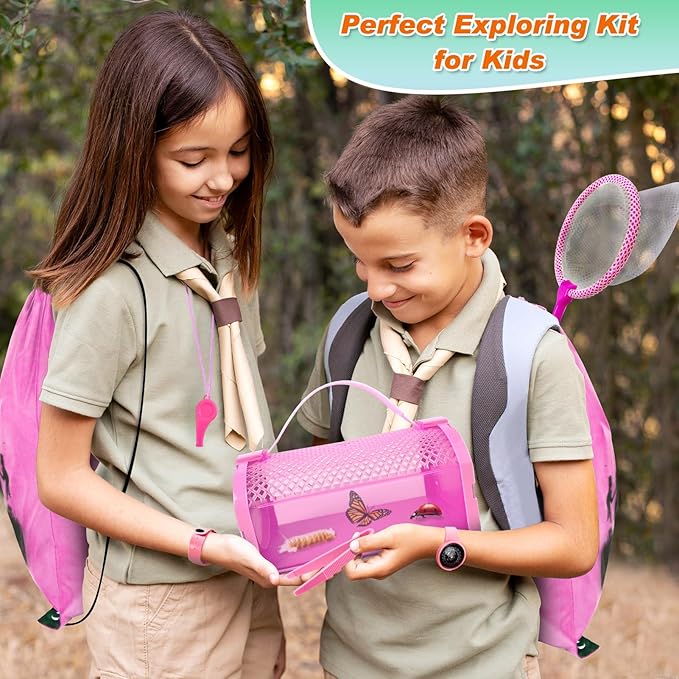 Bug Catcher Kit & Outdoor Explorer Kit for Kids, 10 Pcs Bug Catching Kit with Toy Cage, Backpack, Flashlight, Manifying Glass, Toy Net, Outdoor Exploration Toys Gift for Boys Girls 3-12