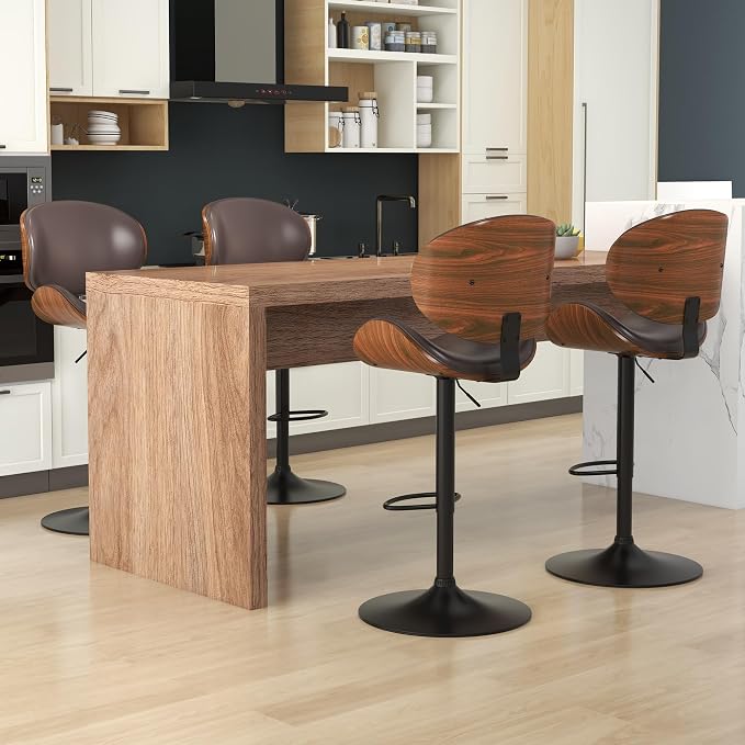 KCC Bar Stools Set of 3, Swivel Adjustable Height Barstools, PU Leather - Image 7