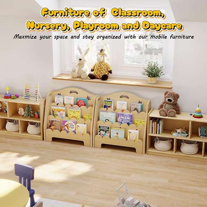 3-Tier Montessori Wooden Bookshelf for Kids, Toddler Book Rack Toy Organizer and Storage, Small Book Display Stand for Baby, Bookshelves Furniture for Classroom, Nursery, Playroom, Library