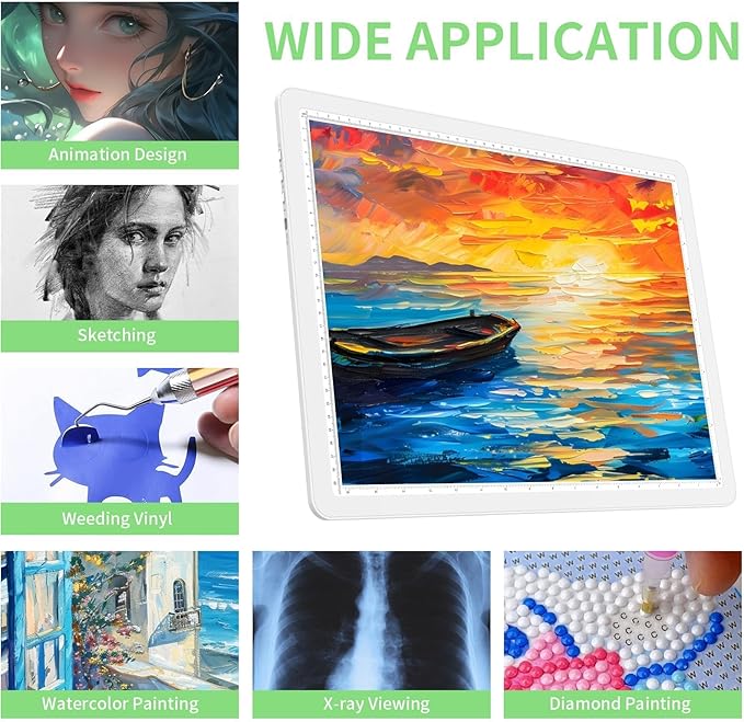 KOBAIBAN A3 Magnetic Light Box for Tracing, Rechargeable Diamond Art Light Board with Side Physical Buttons, 3 Color Light Modes Super Bright Light Pad for Diamond Painting, Weeding Vinyl (White)