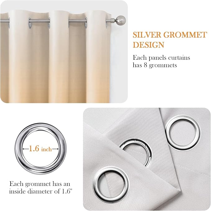 HOMEIDEAS Gold Ombre Blackout Curtains 52 X 84 Inch Length Gradient Room Darkening Thermal Insulated Energy Saving Grommet 2 Panels Window Drapes for Living Room, Bedroom