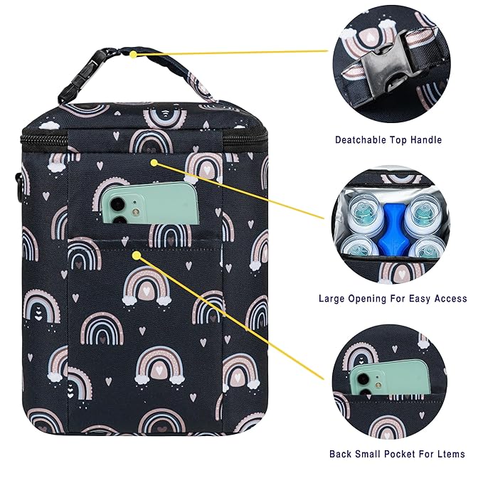 Breastmilk Cooler Bag with Ice Pack Fits 4 Baby Bottles Up to 9 Ounce Insulated Baby Bottle Bag Breast Milk Cooler on the Go with Strap Fits Medela/Dr.Brown's for Nursing Mom Daycare, Work or Travel