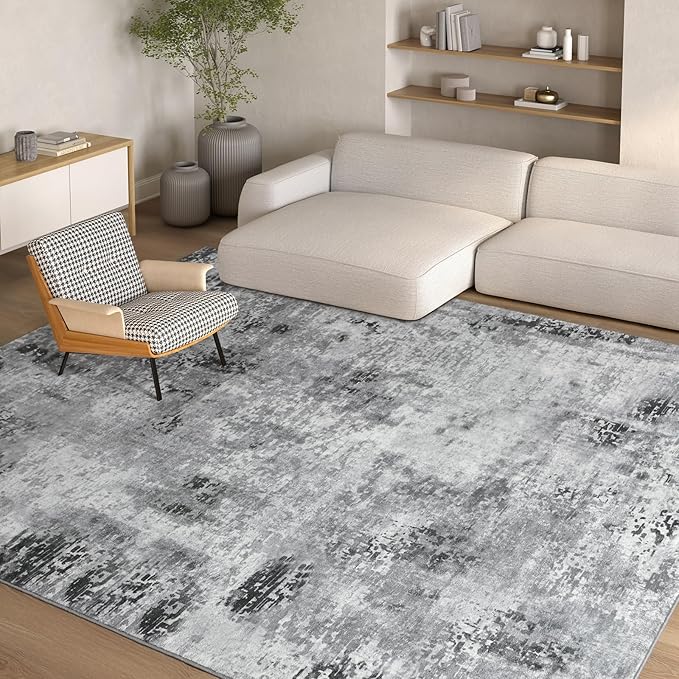 Kelarea Living Room Rug 6x9 Grey Rug Machine Washable Large Area Rugs, Non Slip Abstract Vintage Indoor Carpet for Bedroom, Nursery, Classroom, Dining Room, Home Office