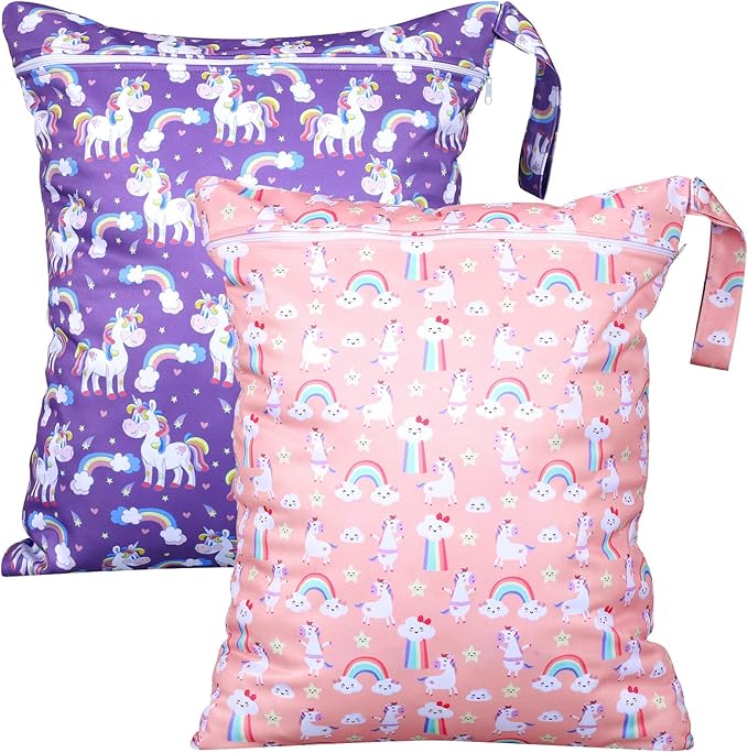 Shappy 2 Pcs Large Travel Laundry Bag Washable Waterproof Wet Dry Large Dirty Clothes Bag Bathing Workout(Unicorn)