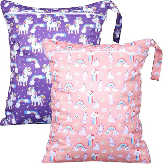 Shappy 2 Pcs Large Travel Laundry Bag Washable Waterproof Wet Dry Large Dirty Clothes Bag Bathing Workout(Unicorn)