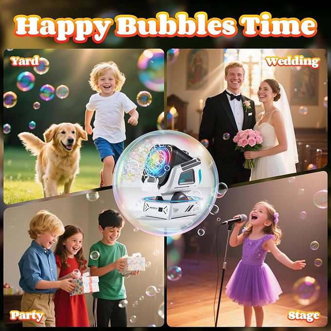 2025 Upgraded Bubble Machine with Remote Control, Automatic Rotation & RGB Lights, 1800mAh Rechargeable Battery, Type-C Charge, Bubble Maker for Kids, Weddings, Birthday Parties, Outdoor Activities