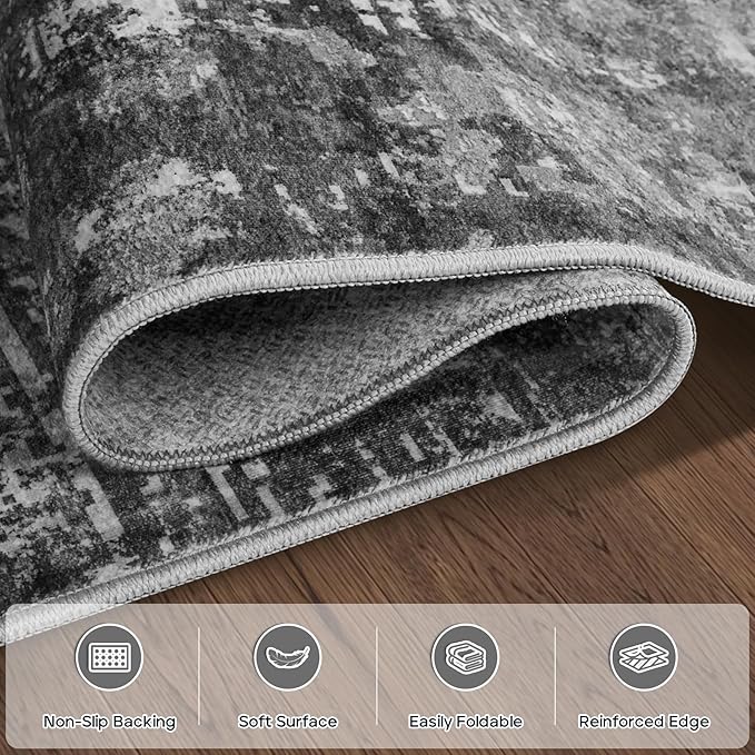 5x7 Area Rugs for Living Room Rug Washable: Modern Rug for Dining Room Bedroom Carpet Non Slip Low Pile 5 by 7 Indoor Abstract Nursery Home Office Black Grey