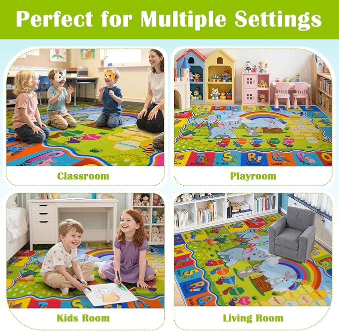 STARUIA ABC Rug for Kids Playroom, Classroom Floor Play Mat for Kids, Preschool Educational Rug for Learning Alphabet Animals Numbers Months, ABC Carpet Play Rug for Nursery Kid Room Decor (63"x78")