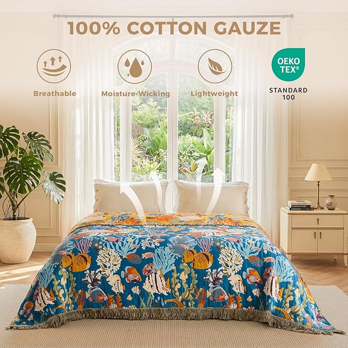 LUTBM Throw Blanket for Bed 100% Cotton Blankets for Bedroom Living Room Summer - Image 3