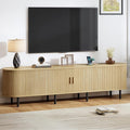 86.6" TV Stand with Power Outlet, Mid-Century Modern Television Stand, Fluted by ComfyCorner