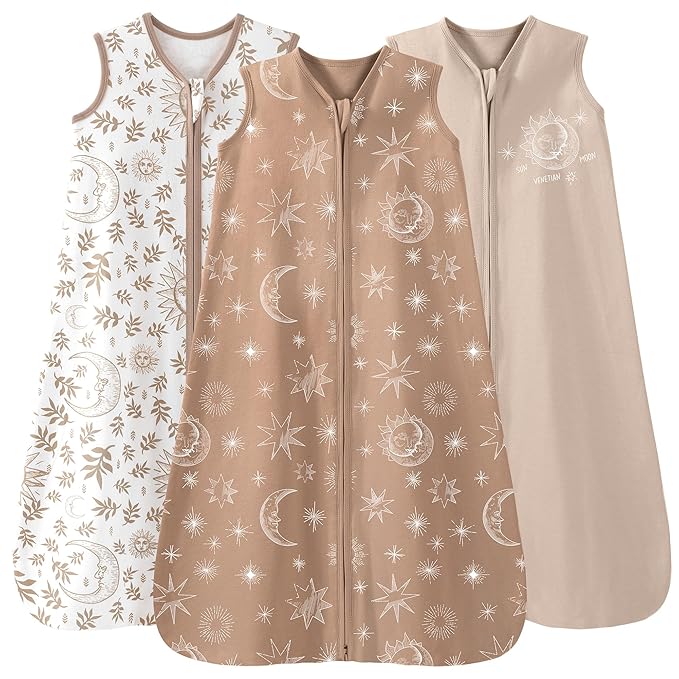 Baby Sleep Sack 12-18 Months 3 Pack 100% Cotton Lightweight 0.5 TOG Wearable Blanket Baby Sleep Bag with 2-Way Zipper for Infant Toddler Beige