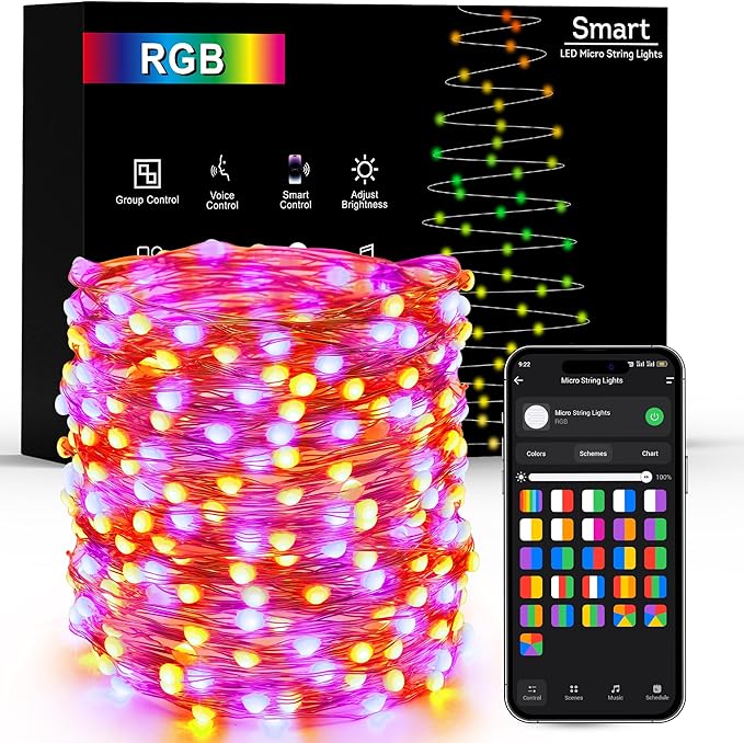 Brizled Smart RGB Fairy Lights Pro, 66FT 200 LED Orange Purple Halloween String Lights, Color Changing Christmas Fairy Light App Controlled, Dimmable Tree Light Music Sync Work with Google Home Alexa
