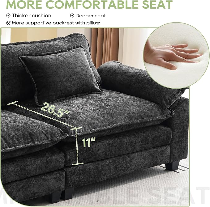 Oprisen 120" Modular Sectional Sofa, Comfy Cloud Couch Sectional Sofa, Chenille - Image 4
