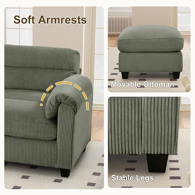 HAOMARKETS Corduroy Sofa Set, Upholstered Armchair and Loveseat Sofa Set of 2 - Image 4