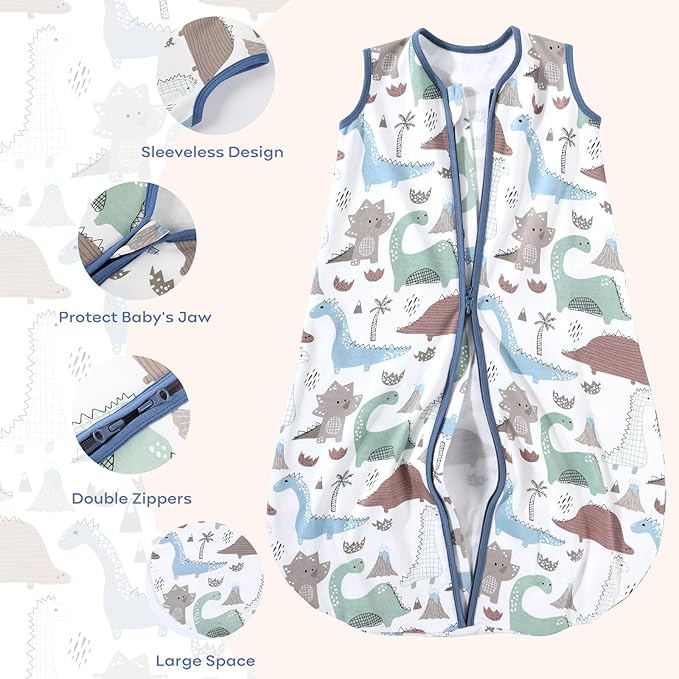 Yoofoss Baby Sleep Sack 6-12 Months Baby Wearable Blanket 100% Organic Cotton 2-Way Zipper TOG 0.5 Toddler Sleeping Sack Lightweight Sleep Sacks for Babies(Medium)