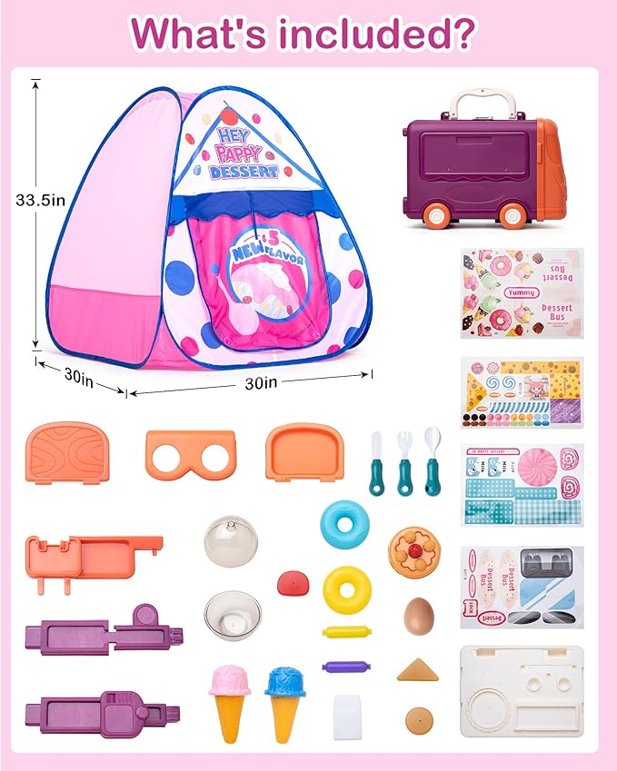 Kids Play Tent, Pop Up Play Tent Dessert Theme with Complete Toy Set, Play Toys Play Set for Kids Indoor Outdoor Pretend Play