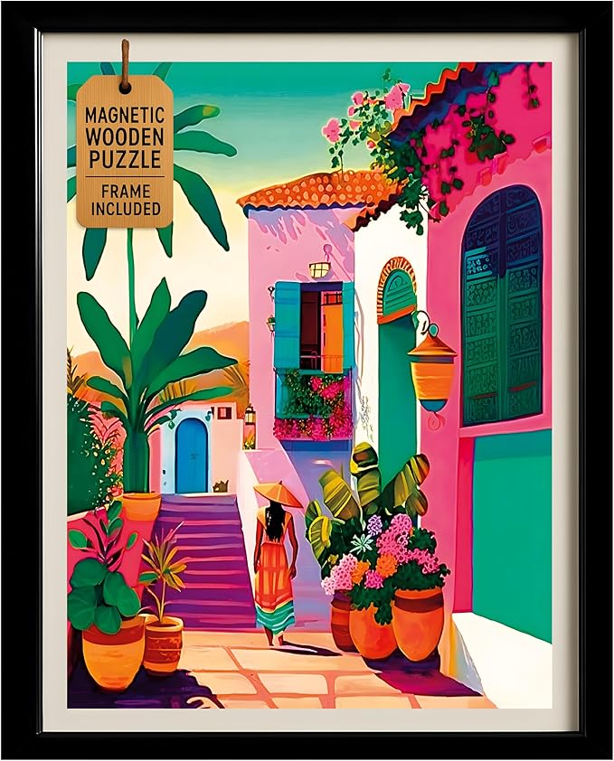Magnetic Jigsaw Puzzles with Frame for Adults - Original Wooden Jigsaw Puzzle - Rompecabezas para Adultos - Landscape Wall Art Decor - Original Christmas & Birthday Gift (Vibrant Promenade)