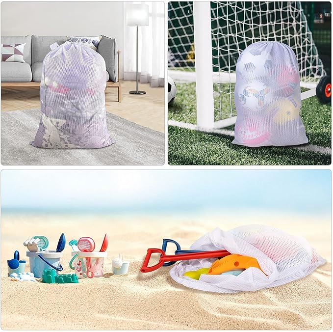 Polecasa Diamond Mesh Laundry Bags, 2Pcs 24 x 36 inches Heavy Duty Mesh Laundry Bag with ID Tag and Drawstring Closure, Large Laundry Hamper Liner, Laundry Bag for Travel, Sports, Dorms (White)