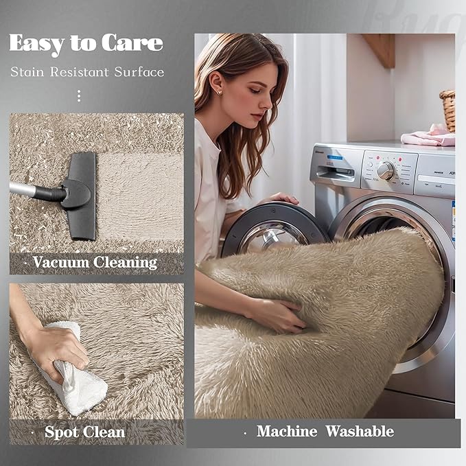 4FT Round Rug for Bedroom: Fluffy Shag Soft Washable Rugs Circle Small Fuzzy Plush Indoor Carpet for Living Room Nursery Playroom Dorm Kids Girls Boys Room (Camel, 4'x4')