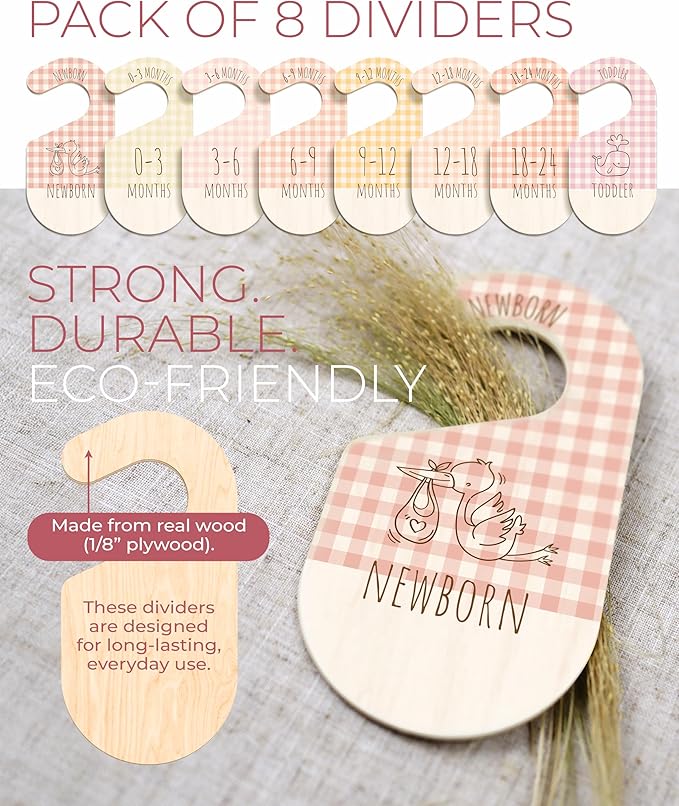 Baby Clothes Organizer - Pink Baby Closet Dividers for Nursery Decor, Storage & Organization - 8 Size Closet Dividers for Hanging Clothes, Gender Neutral Nursery Must-Haves & Accessories