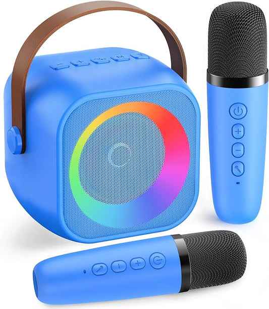 Mini Karaoke Machine for Kids Adults: Portable Bluetooth Karaoke Speaker with 2 Wireless Microphones, Karaoke Gifts for Girls Boys Ages 4-12+ Years Old Christmas Birthday Home Party(Navy Blue)