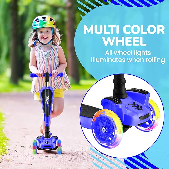 Hurtle 3-Wheeled Scooter for Kids - Wheel LED Lights, Adjustable Lean-to-Steer Handlebar, and Foldable Seat - Sit or Stand Ride with Brake for Boys and Girls Ages 1-14 Years Old
