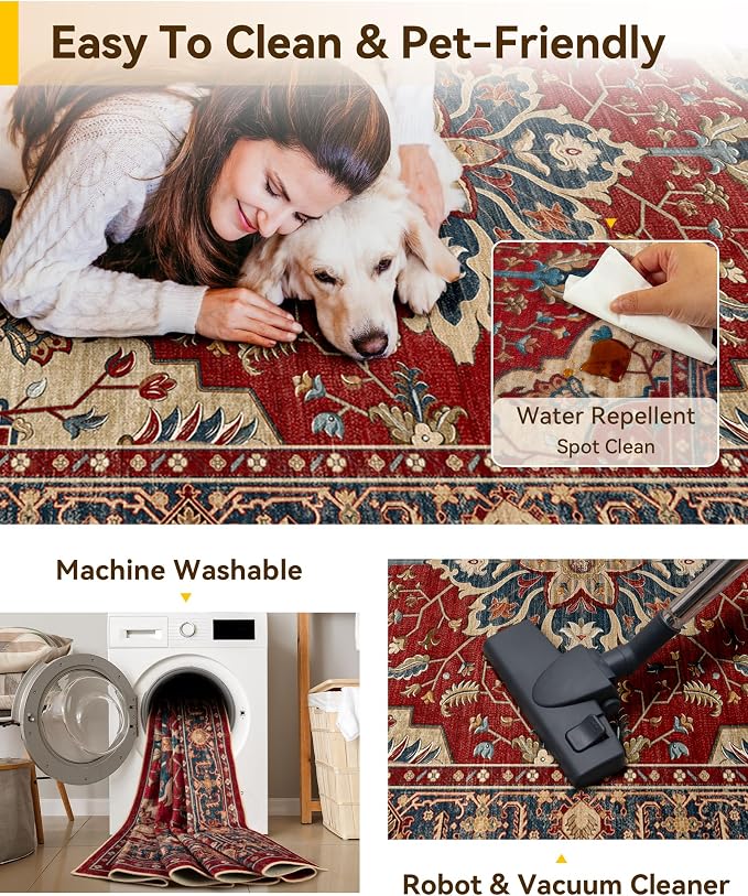 RELEANY Area Rugs 3'x5' Washable Non-Slip, Floral Vintage Distress Print - Image 4