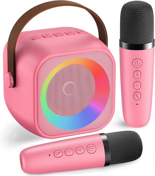 Mini Karaoke Machine with 2 Wireless Microphones for Kids Adults,Portable Bluetooth Karaoke Speaker with Party Lights,Christmas Birthday Gifts for Girls Ages 4, 5, 6,7, 8, 9, 10,12+ Family Home Party