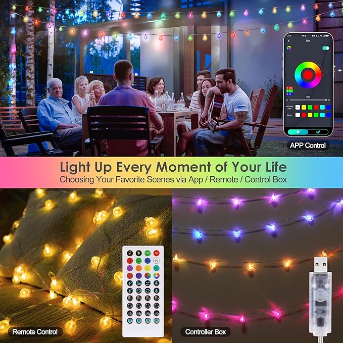 Smart Christmas String Lights Indoor, 29.5ft 213 Modes Crystal Fairy Lights, 60LED Color Changing Globe Decorative Hanging Lights with APP Remote Music for Bedroom Party Girl Gift Tent Wall Xmas Décor