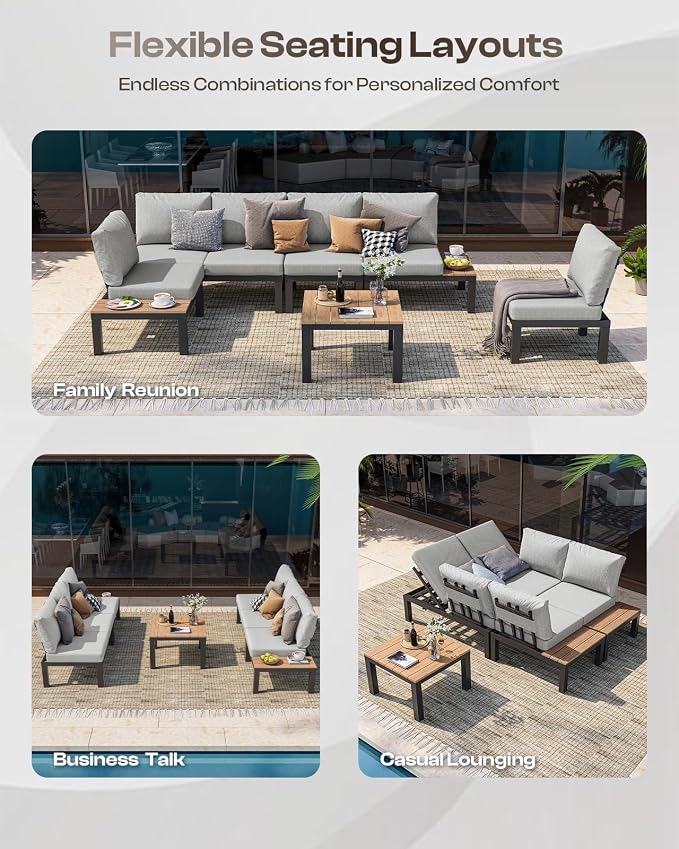 Aluminum Outdoor Patio Furniture Set, 4 Seats Modular Patio Sectional Sofa Set - Image 3