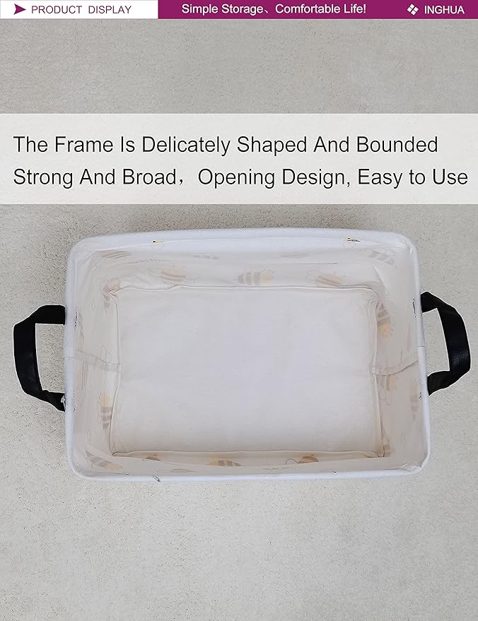 Rectangular Storage Basket Fabric Organizer Bin for Toys,Books,Clothes,Gifts,Pets-Perfect for Home,Office,Nursery,Dorm,Shelf(Rec-Bee )