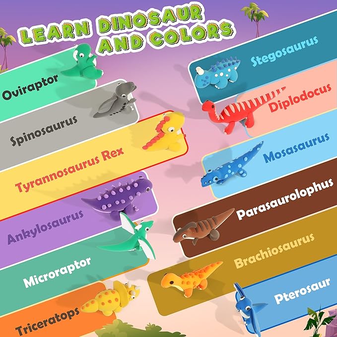 Air Dry Clay Kit - Dinosaur Theme, Modeling Clay for Kids, DIY Model Magic with Sculpting Tools and Tutorials, 12 Boxes Molding Clays, Ultra Light, Soft & Non-Toxic, Arts and Crafts Gift for Kids