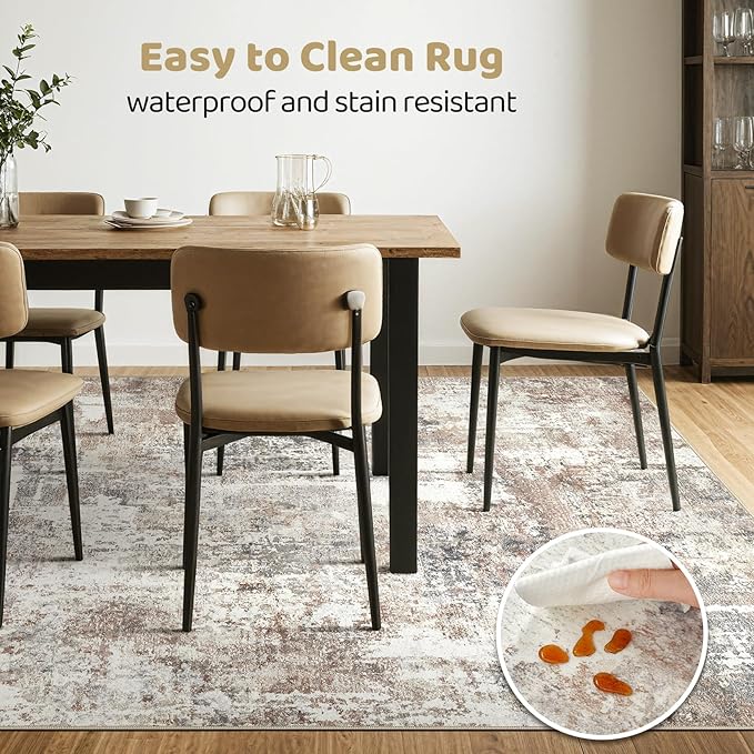 10x14 Area Rugs Living Room: Washable Large Abstract Modern Soft Rug Stain Resistant Indoor Floor Non Slip Accent Carpet for Bedroom Nursery Playroom Office Dining Room Dorm Home House- Brown