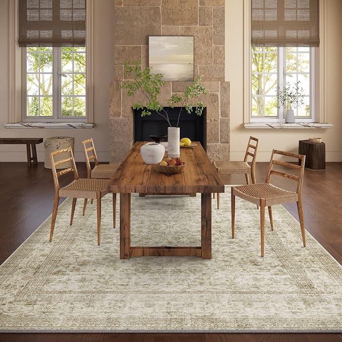 Machine Washable Rugs for Living Room: 8x10 Area Rugs for Bedroom Boho Vintage Rugs Stain Resistant Non Slip Low Pile Soft Lightweight Carpet for Kitchen Dining Room Farmhouse Nursery Kids Room