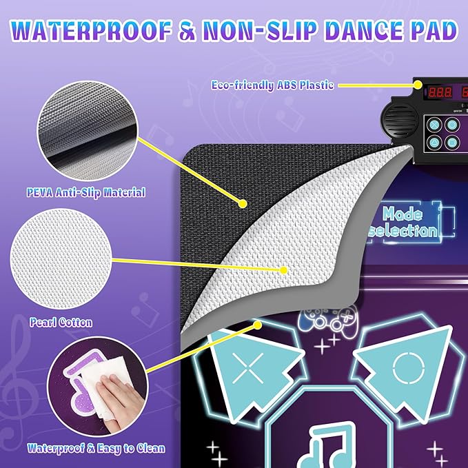 Toys Double Dance Mat for Kids, Boys & Girls Toys Ages 3 4 5 6 7 8+ Year Old Gifts Ideas for Electronic Dance Challenge Palymat, Single & Double Player Game Modes, Easter Gifts for Boys Girls