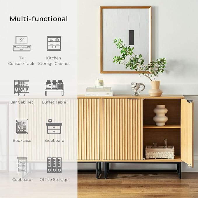 EYYTHUNG Fluted Storage Cabinet Sideboard Buffet Cabinet, Modern Accent Cabinets - Image 7