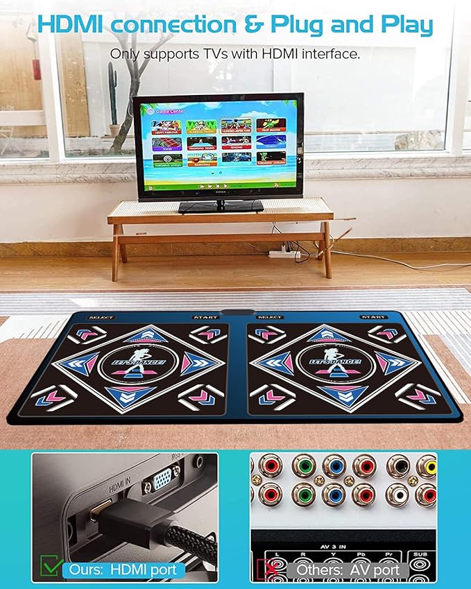 Music Dance Mat for Kids & Adults,Ideal for Fitness Dance Games,899 Games,64GB Memory Card,75 Music Videos,650 Songs.Made of Premium Flannel,for TV use,a Luxurious Gift for Children