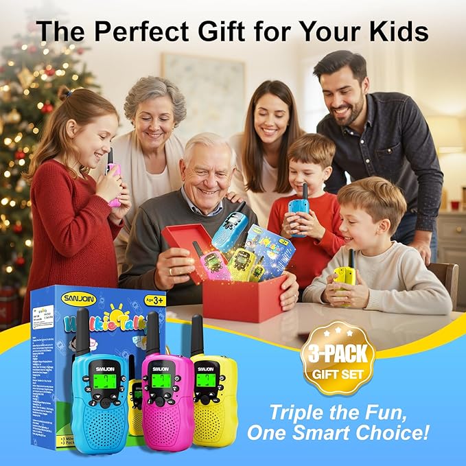 Walkie Talkies for Kids Toys for Boys Girls 4-6, 3 Miles Range Walkie Talkie to Camping, Outdoor 4 Year Old Girl Birthday Gifts for 3 4 5 6 7 Year Old Boy Girl Gifts Age 6-8 (Blue&Pink&Yellow)