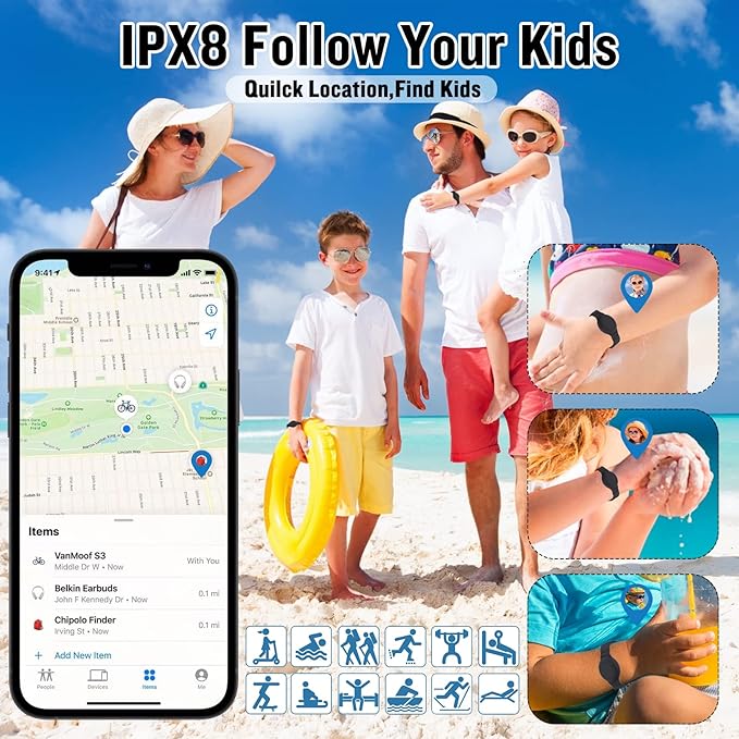 Waterproof AirTag Bracelet for Kids, Hidden Silicone Wristband for AirTag, GPS Tracker Case for Air Tag Holder Strap Band for Child Toddler, Secure Anti-Loss Protection(Black)