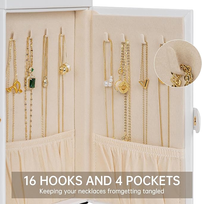 AKOZLIN 6-Tier Jewelry Box Organizer Functional 5 Drawers Leather Jewelry Storage Case for Women Girls Ring Necklace Earring Bracelet Holder Organizer with Mirror White