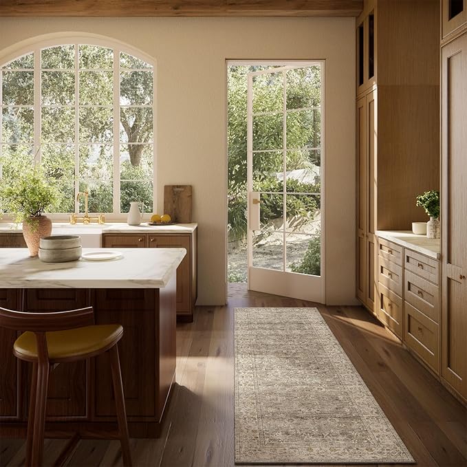 Washable Kitchen Rug Runners for Hallways: 2'6"x8' Bedroom Runner Rug Non Slip Low-Pile Stain Resistant Soft Indoor Floor Carpet Runner for Indoor Entryway Hallways Kitchen Laundry Room Farmhouse