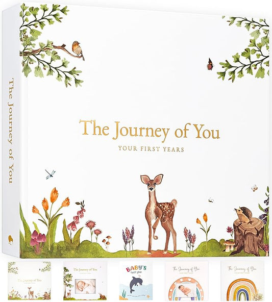 Baby Memory Book for Girl or Boy - First 5 Year Unisex Woodland Animal Keepsake to Log New Born 1st Milestone - Gender Neutral Photo Album - Parent Scrapbook Journal - Pregnancy Gift for Expecting Mom