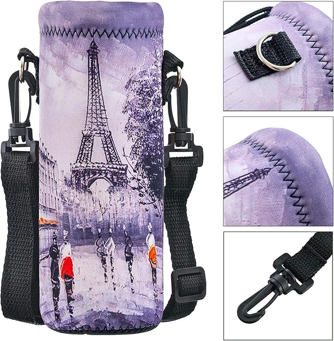 Neoprene Water Bottle Carrier Bag with Adjustable Shoulder Strap for Men Women Walking Hiking,Portable Insulated Holder Case for Stainless Steel/Glass/Plastic Bottles
