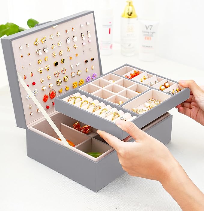 Womens Earring Jewelry Box for Girls Jewelry Earring Organizer Box Earring Holder Organizer for Girls Jewelry Organizer Earring Boxes for Women Girls Stud Earring Organizer Jewelry Box Grey