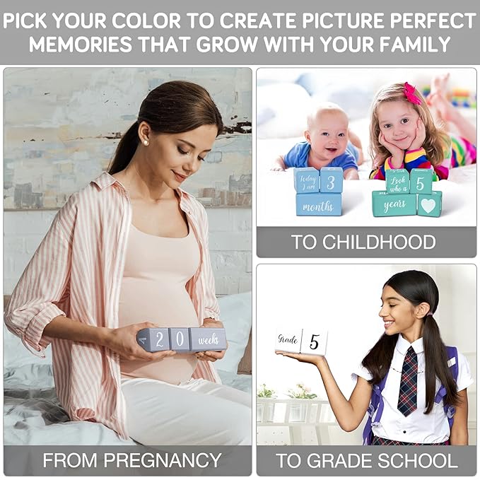 Turquoise Baby Monthly Milestone Blocks. Baby Age Blocks for Girl or Boy Baby Photo Props and Baby Shower. Month Baby Milestone Blocks with Grammatically Correct Month and Year