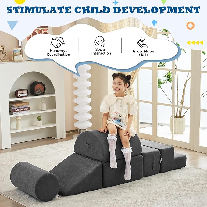 Jela Foam Blocks 6Pcs Soft Play Equipment Luxury Corduroy Fabric, Toddler Climbing Toys Indoor Soft Play for Toddlers