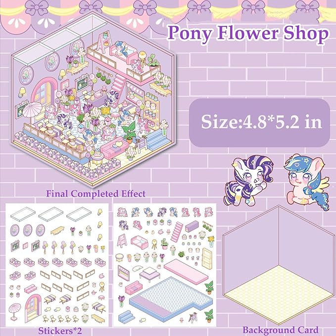 DIY 3D House Sticker, 6 Sets of Sticker Make Your Own Mini Shop Scenes Stickers for Kids Kawaii Cartoon Scene Stickers for Adult Relief Stress Pass The Time