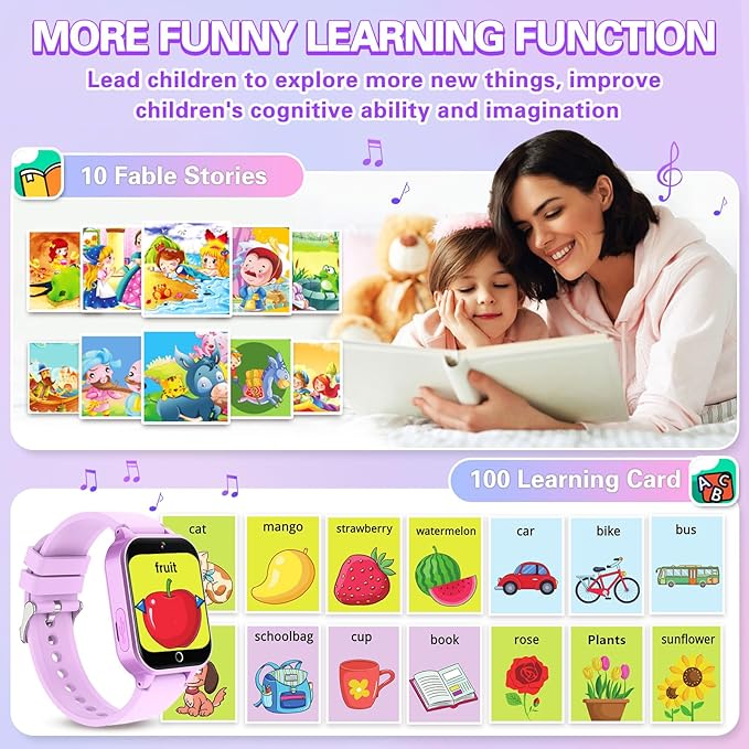 Vakzovy Kids Smart Watch Girls Gift for Girls Age 6-12, HD Touchscreen Kids Watch with 26 Games Camera Video Music Player Pedometer Educational Toys Christmas Birthday Gifts 5 6 7 8 9 10 Year Old